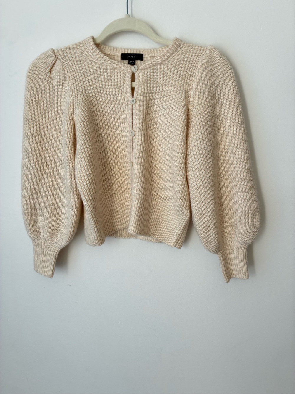 J.Crew Cardigan Women’s XXS Puff-Sleeve Knit Merino Wool Alpaca Sweater Ivory